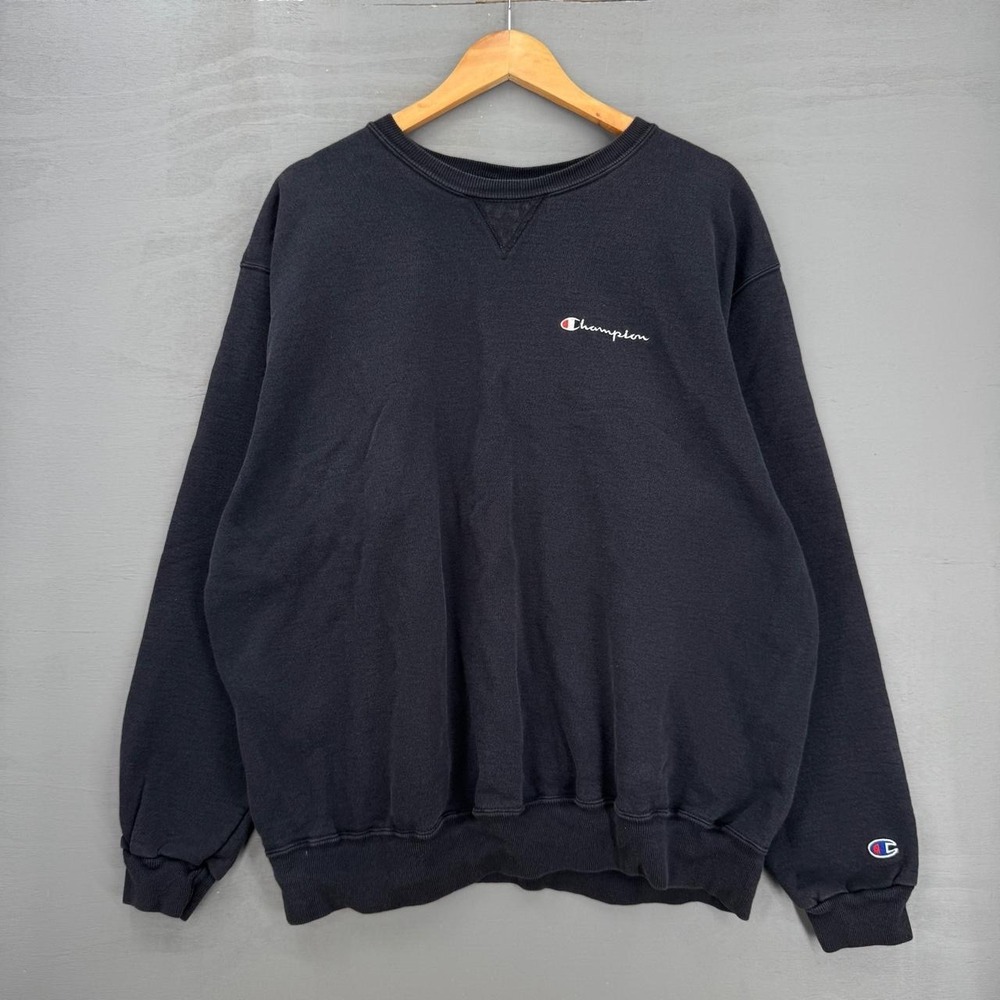 RARE Vintage Champion Sweatshirt 90s Black Blank Crewneck Script Pullover XXL